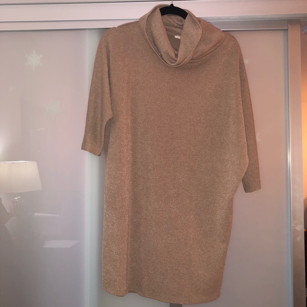 Taupe cowl neck sweater dress